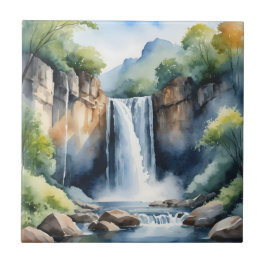 Watercolor painted waterfall