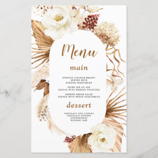 Watercolor Pampas Grass Ivory Floral Menu