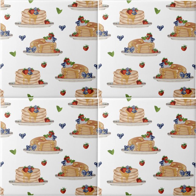 Watercolor Pancakes Berries Breakfast Brunch  (Watercolor Pancakes Berries Breakfast Brunch Ceramic Tile)