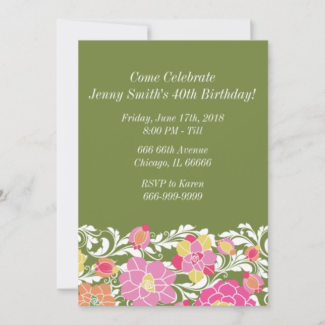 Watercolor Pastel Floral Birthday Convite (Frente)
