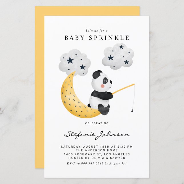 Watercolor Pesca Panda Baby Sprinkle Invite (Frente/Verso)