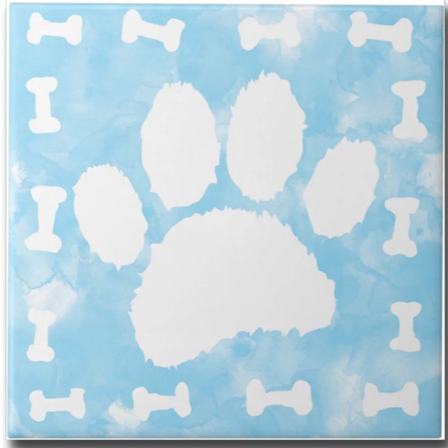 Watercolor Pet Paw Print and Bones Blue (Criador carregado)