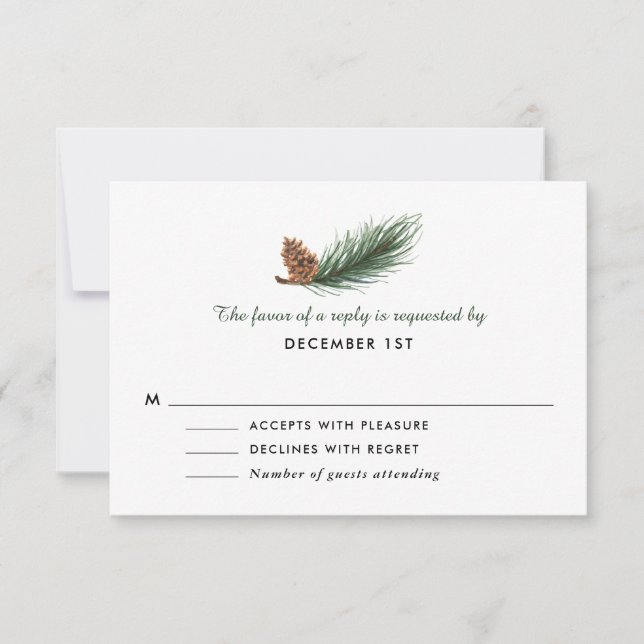 Watercolor Pine Branch Pine Cone Weding RSVP (Frente)