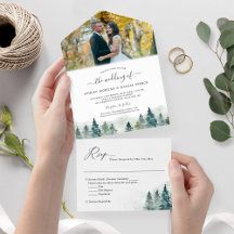 Watercolor Pine Tree Forest Woods Foto de Casament