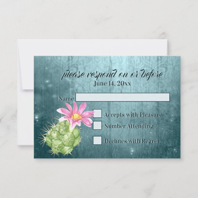 Watercolor Pink Blooming Cactus Weding RSVP (Frente)