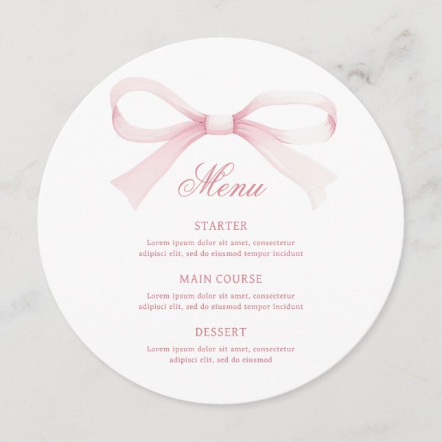 Watercolor Pink Bow Round Menu (Frente)
