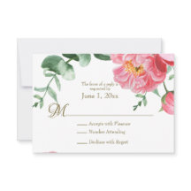 Watercolor Pink & White Peonies RSVP Floral