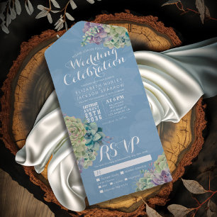 Watercolor Plant Succulent Blue Weding RSVP
