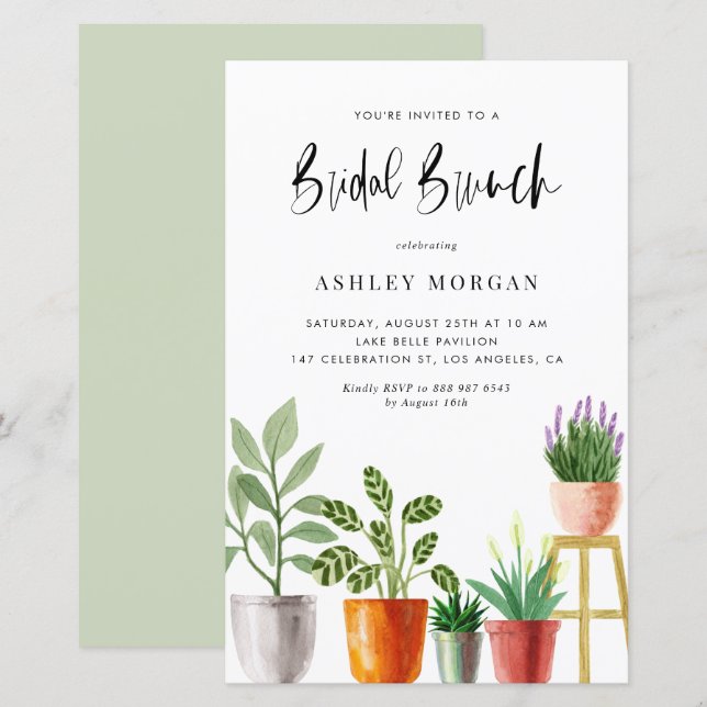 Watercolor Plantas Potentes Bridal Brunch Convite (Frente/Verso)