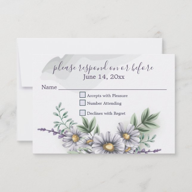 Watercolor Purple Daisy Wedding RSVP (Frente)