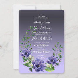 Watercolor Purple Flowers Convite De Casamento