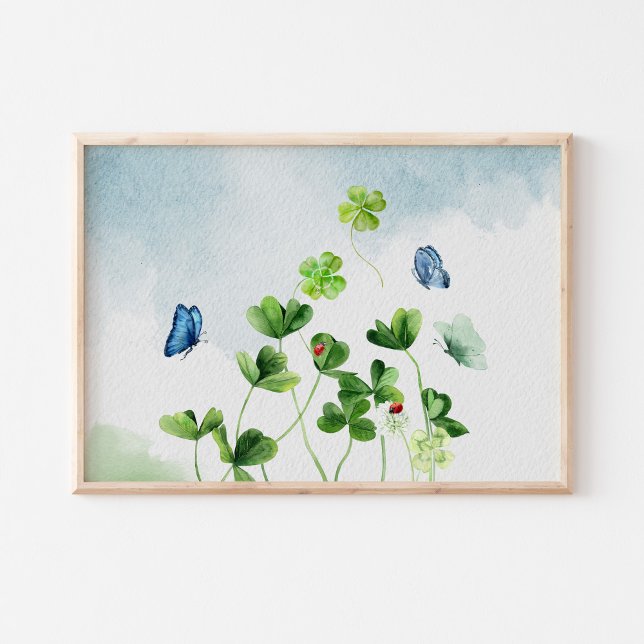 Watercolor Quatro Folha Clover Art Impressão (Watercolor Four Leaf Clover Art Print)