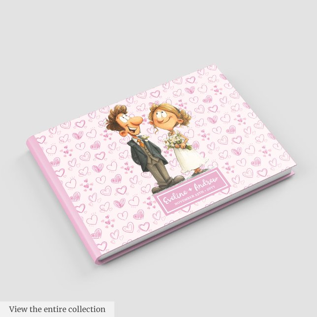Watercolor Quirky Newlyweds - Álbum De Livros Conv (Watercolor Quirky Newlyweds Guest book Album)
