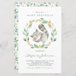 Watercolor Raccoon Greenery Baby Sprinkle Invite