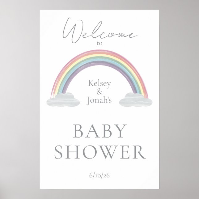 Watercolor Rainbow Baby Shower Welcome Poster (Frente)