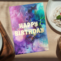 Watercolor Rainbow Whimsical Happy Birday