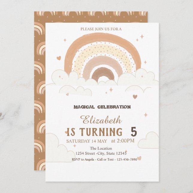 Watercolor Rainbows Clouds Convite Aniversário (Frente/Verso)