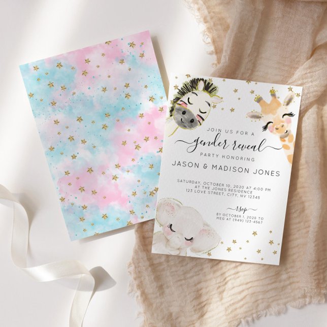 Watercolor Safari Animal Gênero Revelar Convite (Criador carregado)