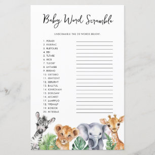 Watercolor Safari Chá de fraldas Baby Word Scrambl