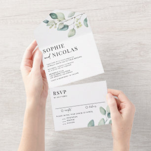 Watercolor Sage Green Eucalyptus deixa casamento