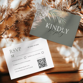 Watercolor Sage Green Palms & Floral Wedding RSVP