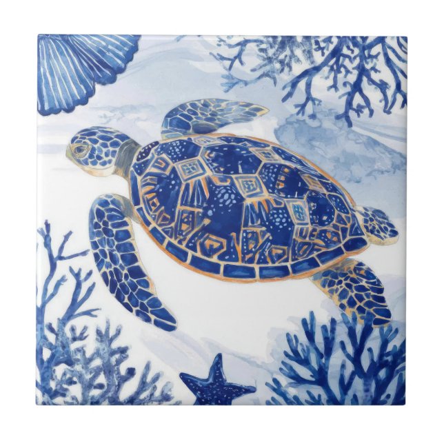 Watercolor Sea Turtle Ocean Blue (Frente)