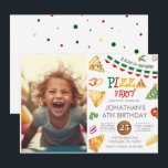 Watercolor Slice Kids Pizza Party Birthday Convite<br><div class="desc">Prontos para uma festa de aniversário com tema Pizza? Este design apresenta fatias deliciosas de pizza pintadas à mão, revestidas com uma série de ilustrações de toques de boca e a tipografia "Slice Slice Baby". Todo o texto é editável neste convite de aniversário e cartões postais de orçamento também estão...</div>