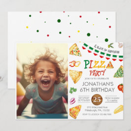 Watercolor Slice Kids Pizza Party Birthday Convite