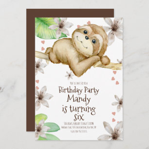 Watercolor Sloth Heart Floral Birthday Convite