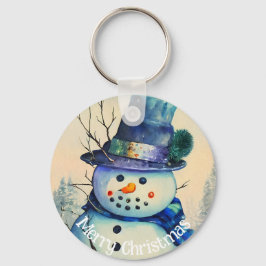 Watercolor Snowman Chaveiro