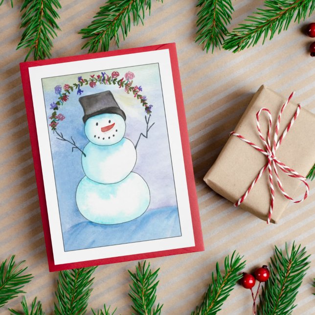 Watercolor Snowman Com Cartão Floral (Criador carregado)