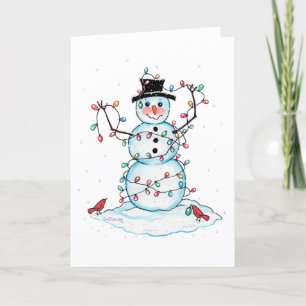 Watercolor Snowman Embalado em Cartão de Saudação 
