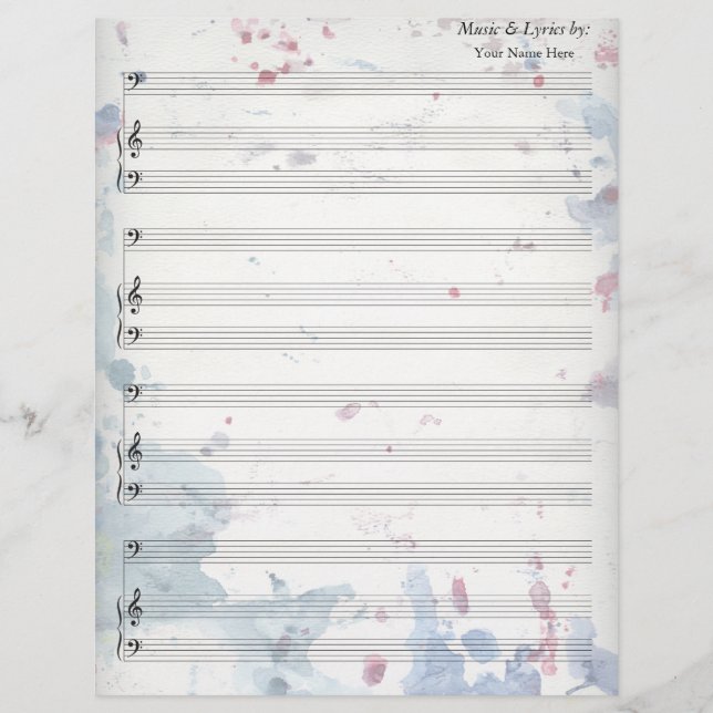 Watercolor Splatters Vazio Sheet Music Bass Clef (Frente)