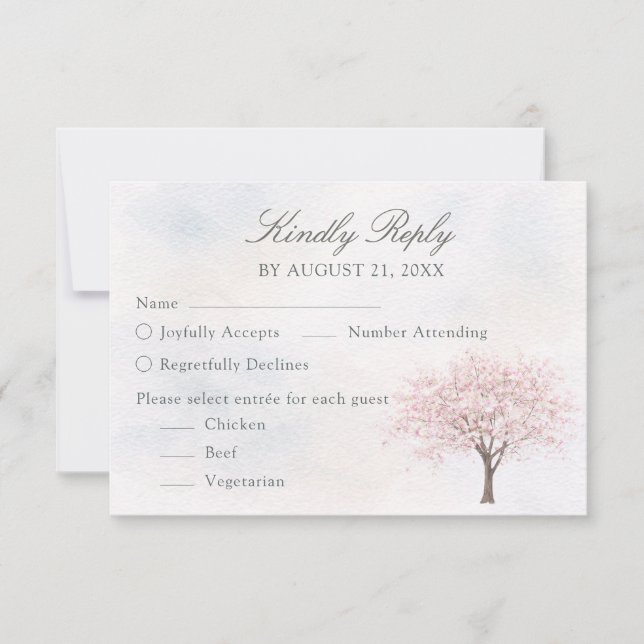 Watercolor Spring Tree Wedding RSVP Card (Frente)