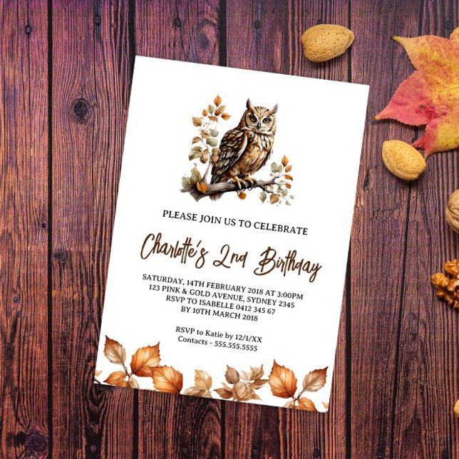 Watercolor Summer Owl - Convites de Aniversário (Criador carregado)