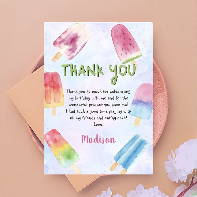 Watercolor Summer Popsicle Birthday Cartões de agr (Criador carregado)
