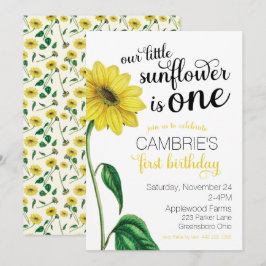 Watercolor Sunflower First Birday Convite