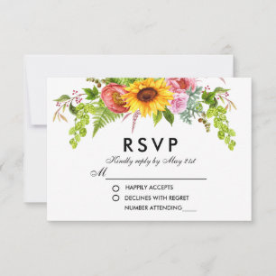 Watercolor Sunflower Floral Wedal RSVP