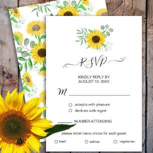 Watercolor Sunflower Menu Choice Cartão RSVP