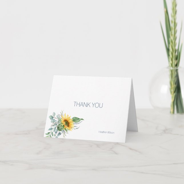 Watercolor Sunflower Obrigado Cartão de Nota Dobra (Frente)