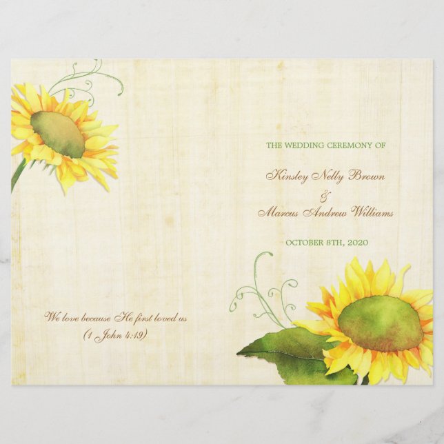 Watercolor Sunflower Wedding Bi Fold Programs (Frente)