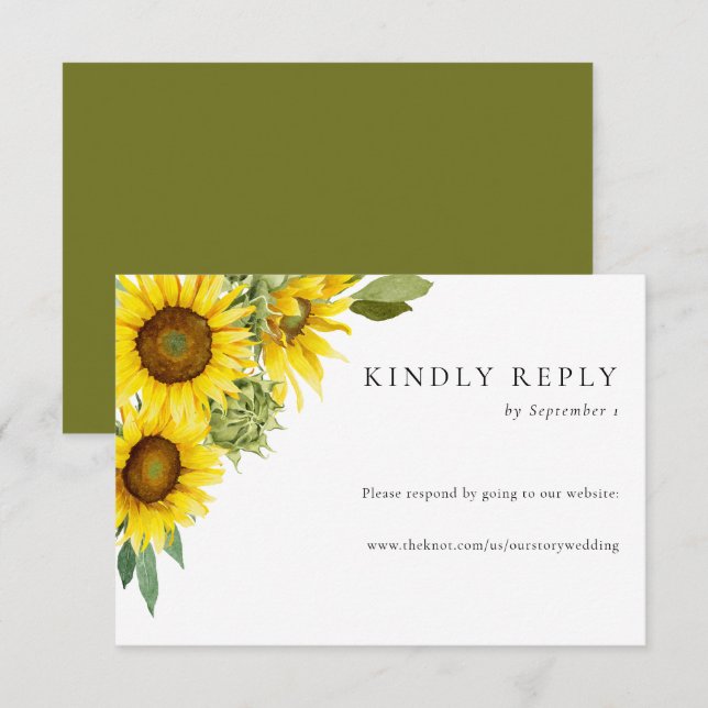Watercolor Sunflower Wedée RSVP Website Online (Frente/Verso)
