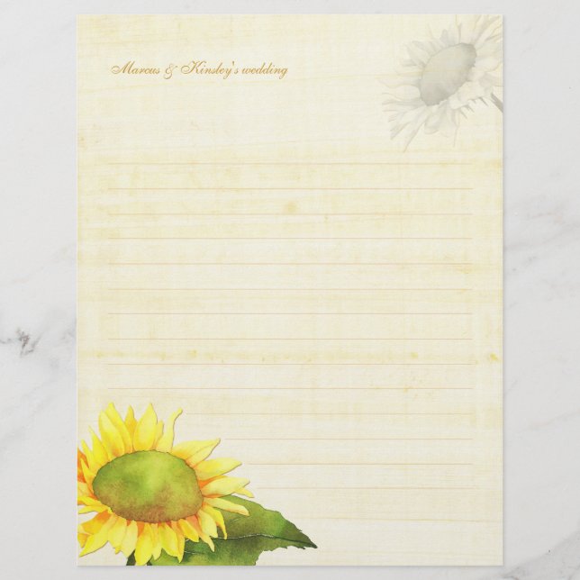 Watercolor Sunflower Weding Linked Paper (Frente)
