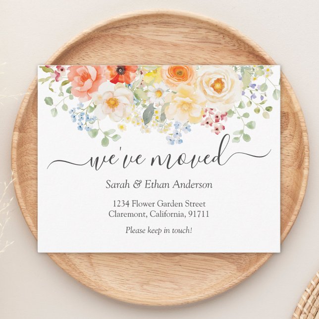 Watercolor Sunny Floral Moving Announcement Card (Criador carregado)