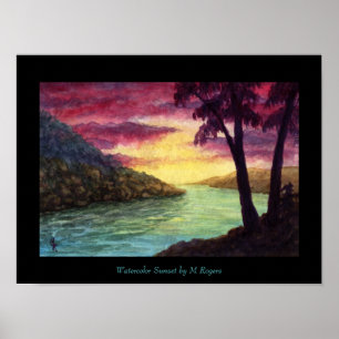 Watercolor Sunset Art Impressão