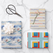 Watercolor Surfing Snowman