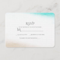 Watercolor Teal & Tan Subtle Beach Weding RSVP