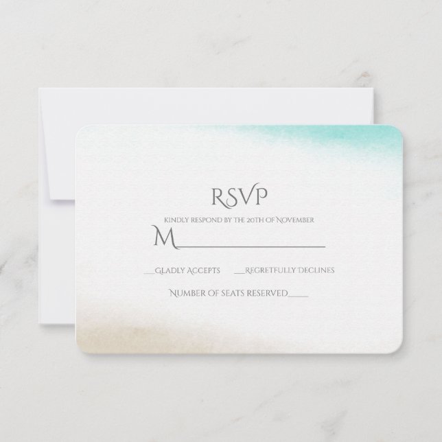 Watercolor Teal & Tan Subtle Beach Weding RSVP (Frente)