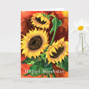 Watercolor Três Girassóis Cartão de Aniversário
