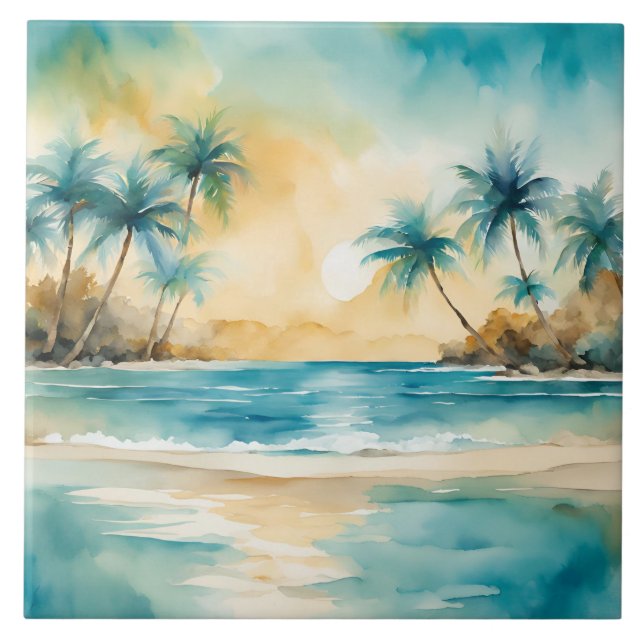 Watercolor Tropical Beach Sunset (Frente)